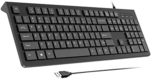Wired Keyboard, Ultra-Thin USB Wired Computer Keyboard, Low-Profile Keys, Spill-Resistant, Multimedia Keys, Compatible with Windows, Mac, Chrome, Linux, and Android-Black